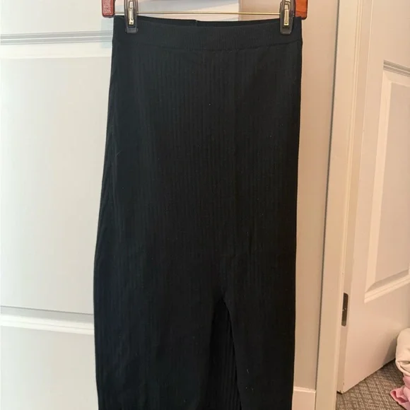 Free People Black Midi Pencil Skirt with Slit - Picture 2 of 4